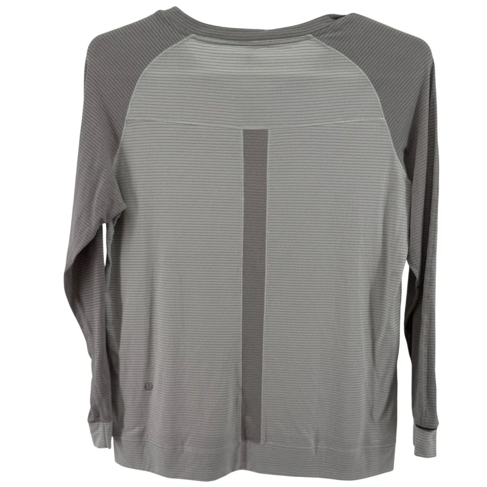 Lululemon Swiftly Tech Henley Long Sleeve Grey Stripe Anti-Odor Shirt Size‎ 10